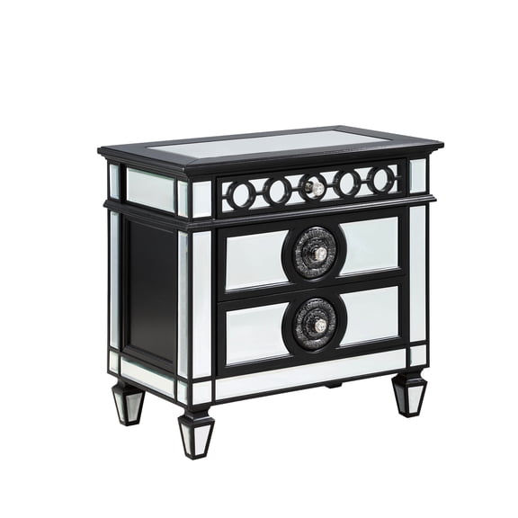Mirrored Nightstand With 2 , Black & Sliver, Unveiling Exceptional Geometric Trim And Nightstand, Distinctive