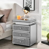 Mirrored Nightstand With 3 Drawers, Silver Crystal Inlay Bedroom Table, Modern, 13.8"w X 17.7"l 23.6"h Bedside Table Modern Furniture For Bedroom,