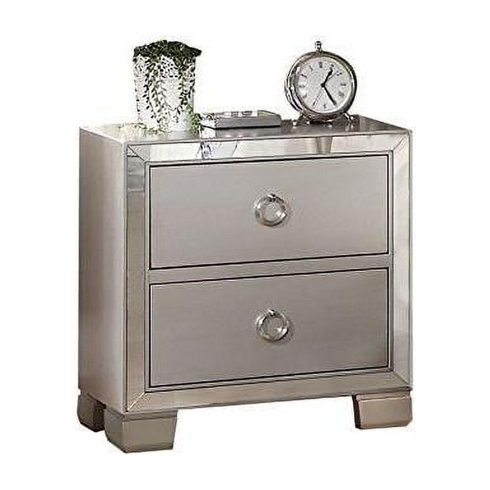 Mirrored Nightstand with 2 Drawers and Metal Handles, Fully Assembled