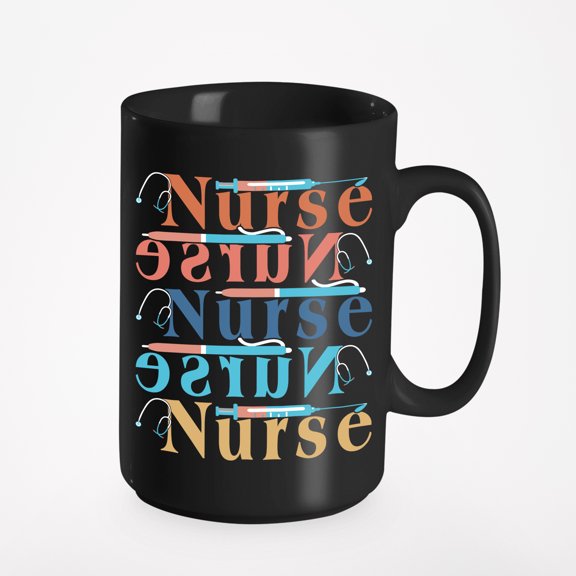 Mirrored Nurse Word, Nurses Week, Black 15oz Ceramic Mug