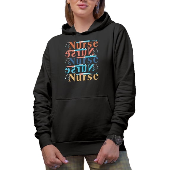Mirrored Nurse Word, Nurses Week, Black Hooded Sweatshirt or Hoodie, Medium