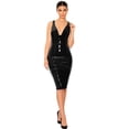 thumbnail image 1 of Mirrored PU leather sleeveless V-neck tight dress&nbsp;&nbsp;&nbsp;sexy motorcycle wear nightclub outfit-black-M, 1 of 5