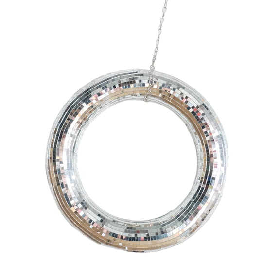 Mirrored Reflective Discos Wreath Rings Hanging Ornament for Home Party Decors