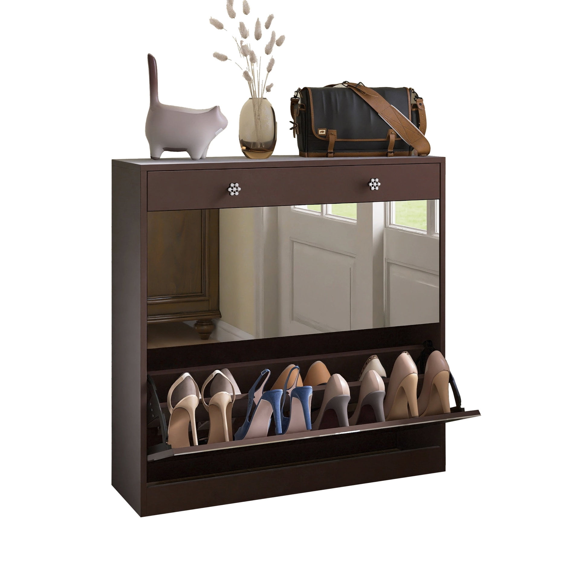 Mirrored Shoe Rack Cabinet | Two-Level Drawer Storage, Add Style to ...