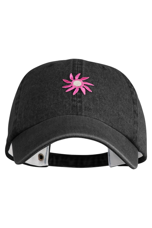 Mirrored Spiral Pinwheel Flower Iron On Patch Denim Cap - Black OSFM