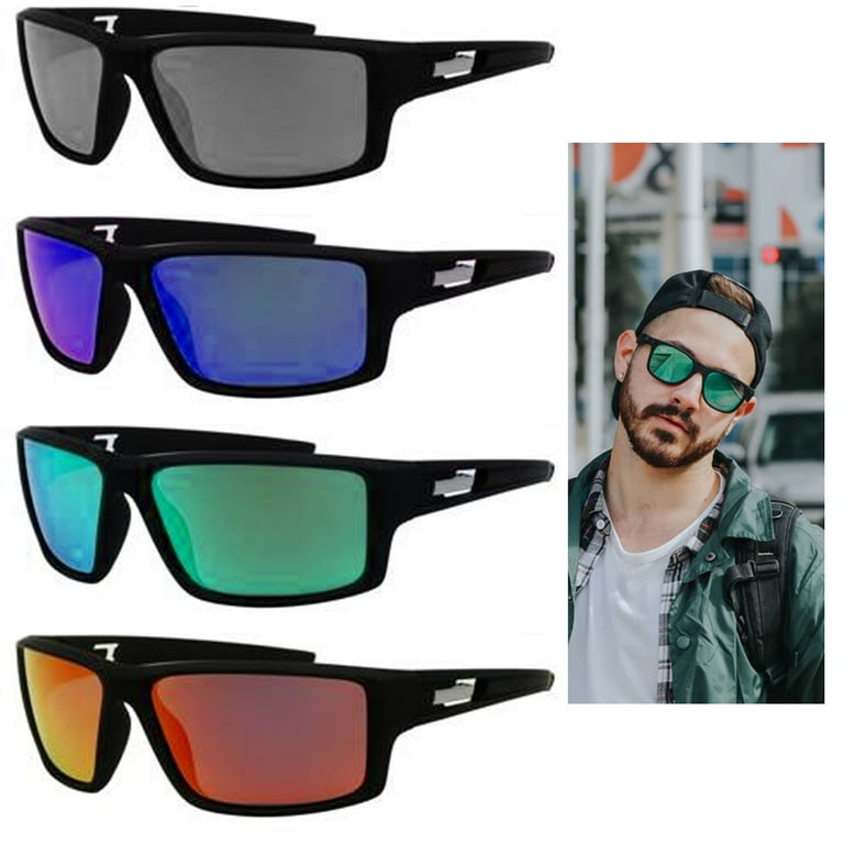 Mirrored Sunglasses Mens Rectangle Wrap Mirror Lens Shades Design Retro  Glasses 