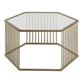 thumbnail image 1 of Mirrored Top Hexagon Coffee Table With Vertical Line Metal Base Champagne and Clear - Saltoro Sherpi, 1 of 5