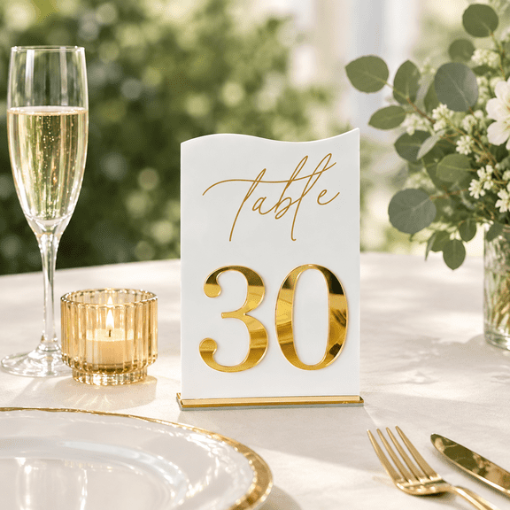 Mirrored Wedding Table Numbers 1-30 Set Self-standing Modern Arched Signs For Reception Seating Anniversary & Bridal Shower Elega