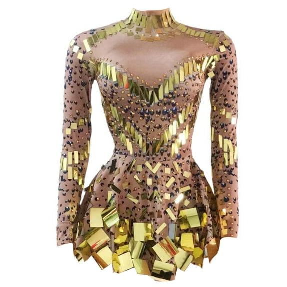 Mirrour Sequins Party Dress Stretch Stage Dance Dress Nightclub Party Celebrate Dress Women Dancer Performances Clothes