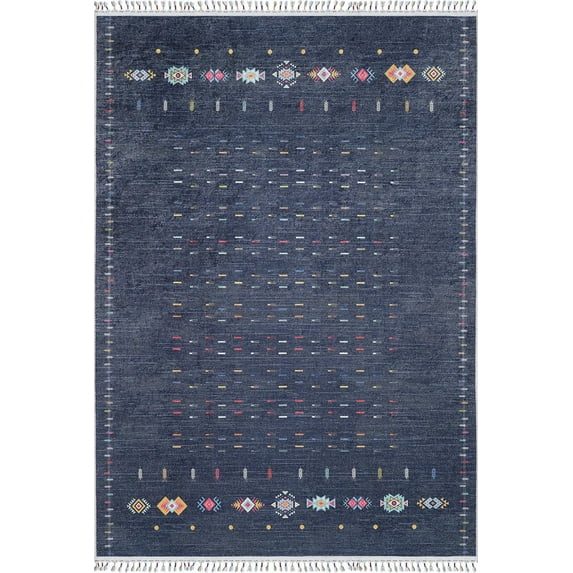 Mirsk Navy Modern Polyester Area Rugs for Living Room Washable Rugs Boho Moroccan Area Rug Soft Geometric Bohemian Carpet Distressed Indoor Rug for Bedroom Dining Room Office Nonslip Rug