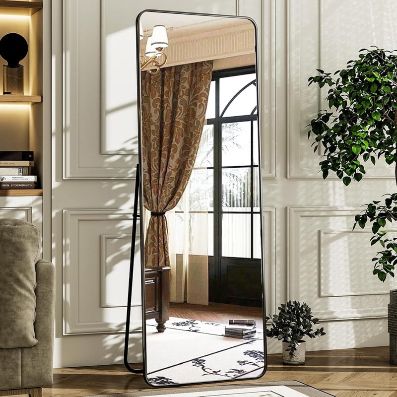 Mirstory 20" x 60" Rectangle Full Length Mirror with Stand Round Edge Floor Mirror, Black
