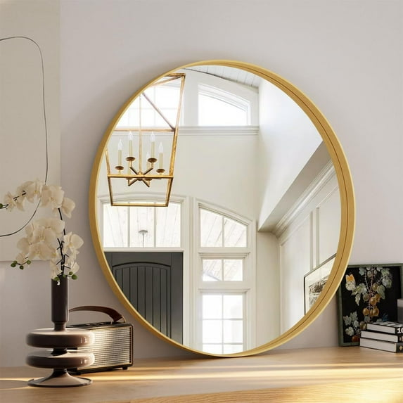 Mirstory 24.2" Round Wall Mirror Deep Frame Bathroom Mirror Vanity Mirror with Aluminum Alloy Frame,Gold