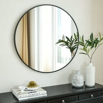 Mirstory 24.5" Round Wall Mirror Bathroom Mirror Wall Mounted Mirror with Aluminum Alloy Frame, Black