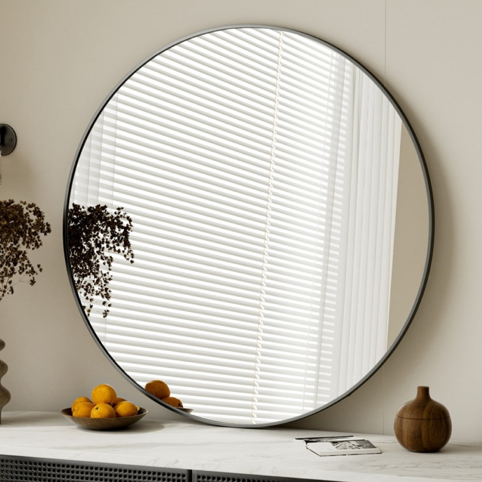 VORENTA 24" Bathroom Mirror Round Wall Mirror Vanity Mirror with Metal Frame, Black