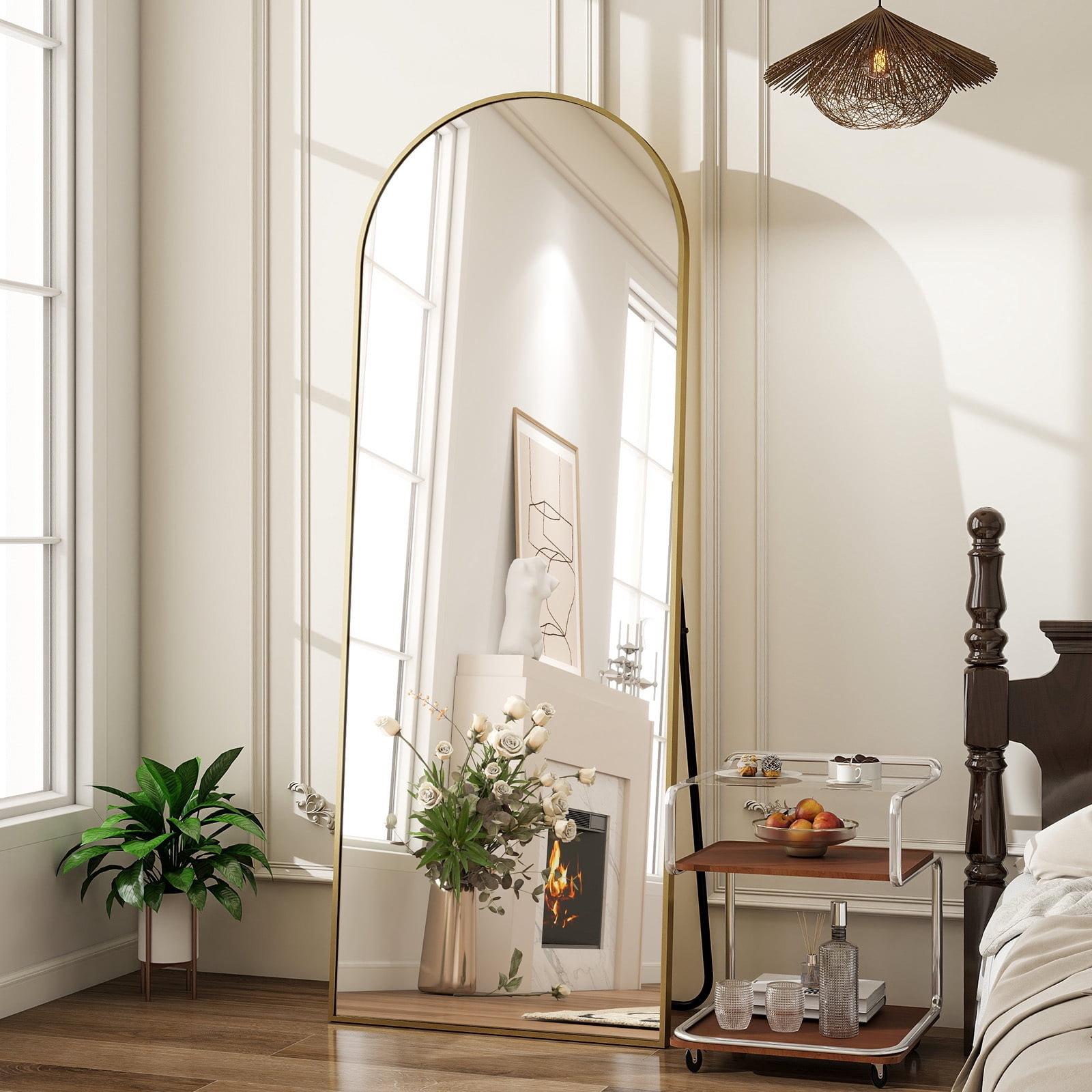 Mirstory 56"x21" Floor Mirror Arched Full Length Standing Body Dressing Mirror, Gold