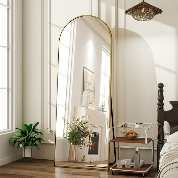 Mirstory 56"x21" Floor Mirror Arched Full Length Standing Body Dressing Mirror, Gold
