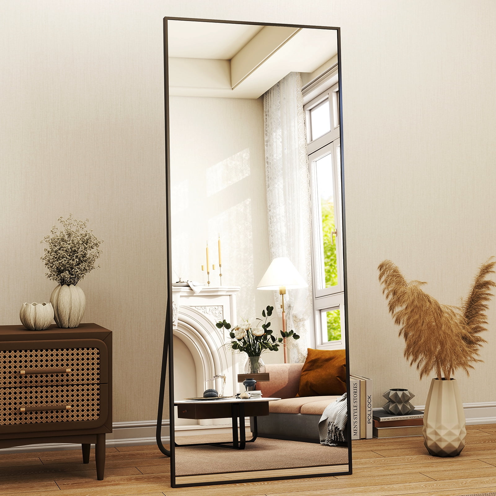 Mirstory 56"x21" Floor Mirror Rectangle Full Length Standing Body Dressing Mirror, Black