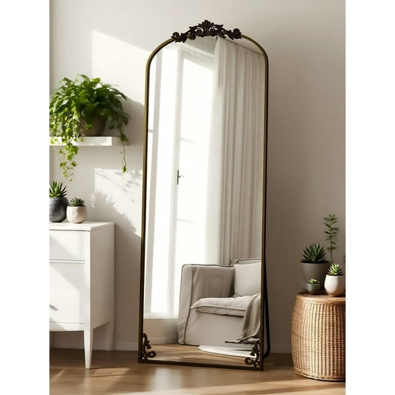 Mirstory 64.25" x 21" Arched Full Length Mirror Antique Mirror Wall Mounted, Bronze