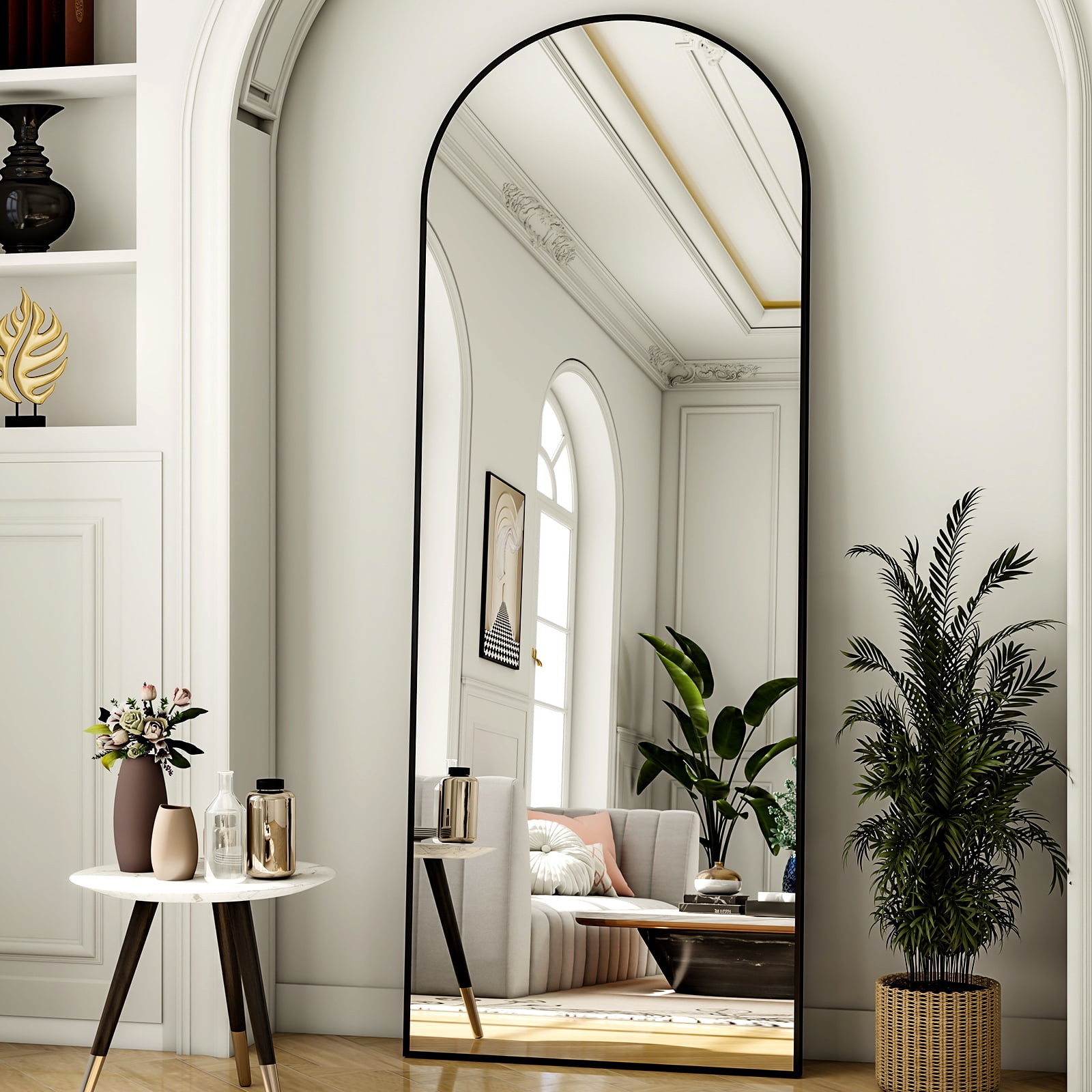 Mirstory 64"x21" Arched Floor Mirror Full Length Standing Body Dressing Mirror, Black