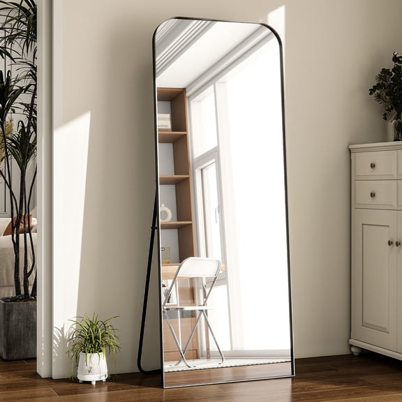 Mirstory 64"x21" Floor Mirror Arched Full Body Standing Mirror, Black