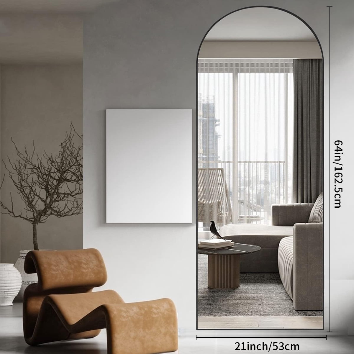 Mirstory 64"x21" Floor Mirror Arched Full Body Dressing Mirror, Black