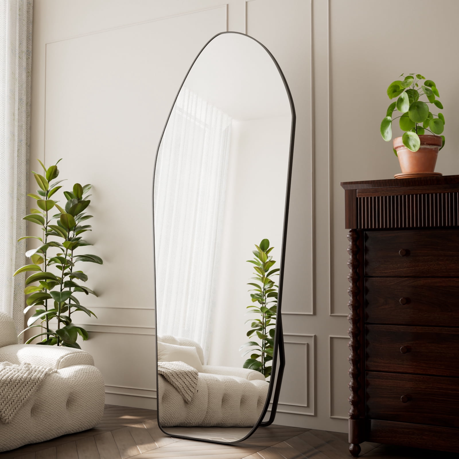 Mirstory 67"x24" Irregular Floor Mirror Decorative Full Length Mirror, Black