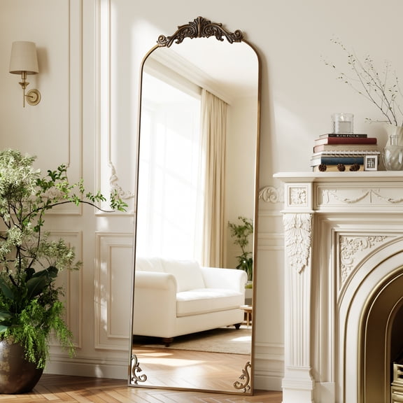 Mirstory 70"x 24" Arched Full Length Mirror Baroque Vintage Mirror with Carved Metal Frame, Antique Bronze