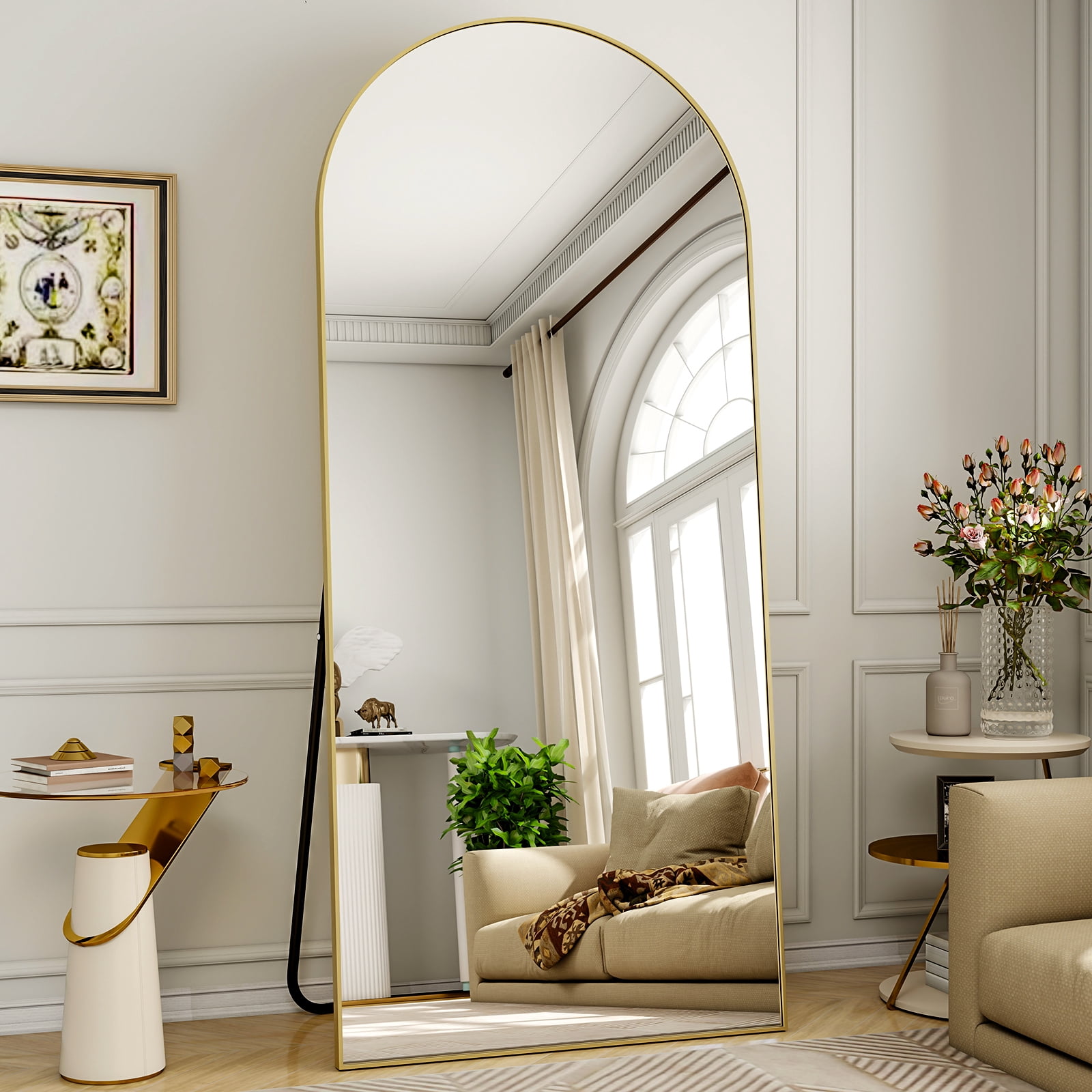 Mirstory 71"x26" Arched Floor Mirror Full Length Standing Body Dressing Mirror, Gold