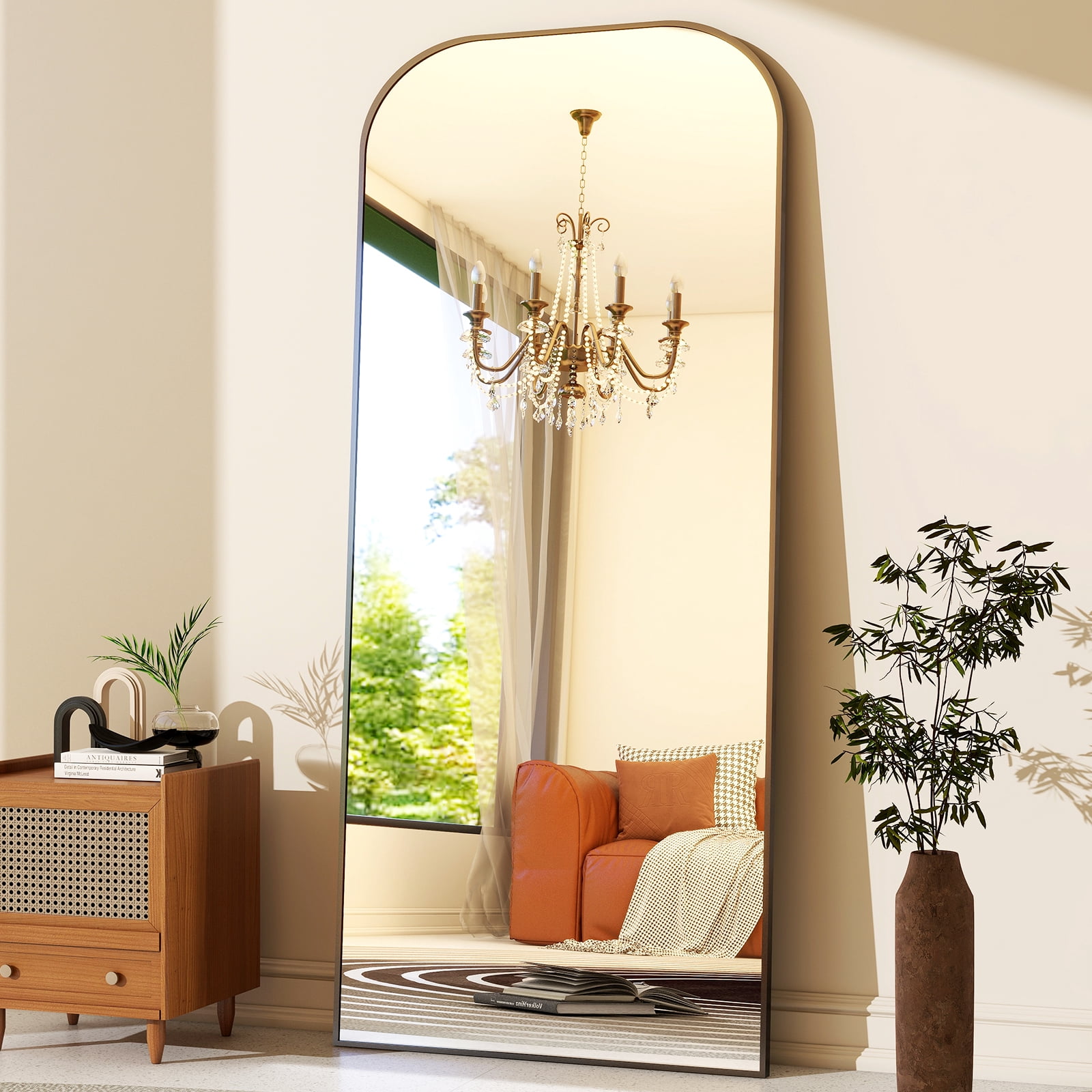 Mirstory 71"x26" Floor Mirror Arched Full Body Standing Mirror, Black