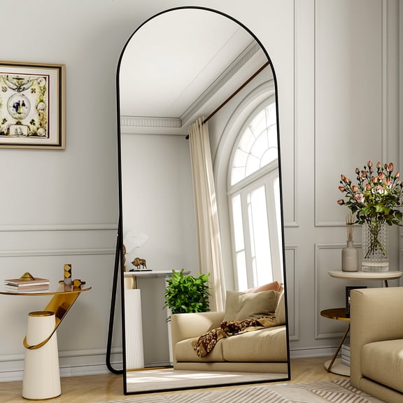 Mirstory 71"x26" Floor Mirror Arched Full Length Standing Body Dressing Mirror, Black