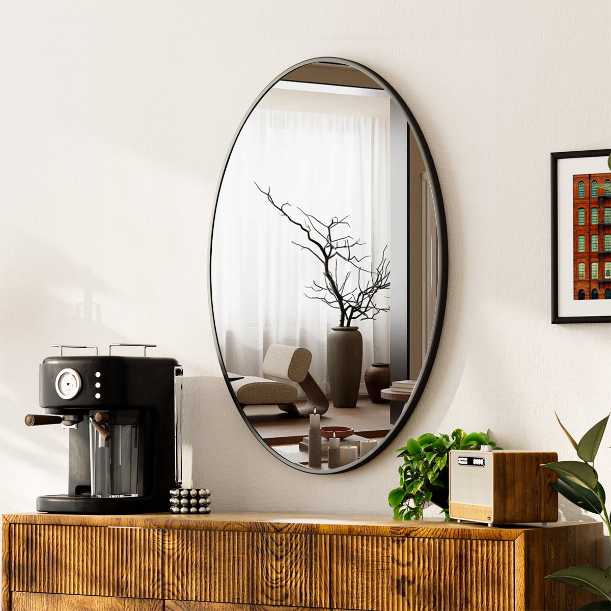 Mirstory Oval Bathroom Mirror 20"x28" Vanity Mirror Wall Mounted, Black