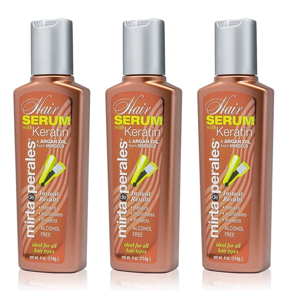 Mirta De Perales Keratin Hair Serum with Argan Oil. Prevents Frizz, Repairs and Illuminates. Inmediate Results for All Hair Types. 4 oz. Pack of 3