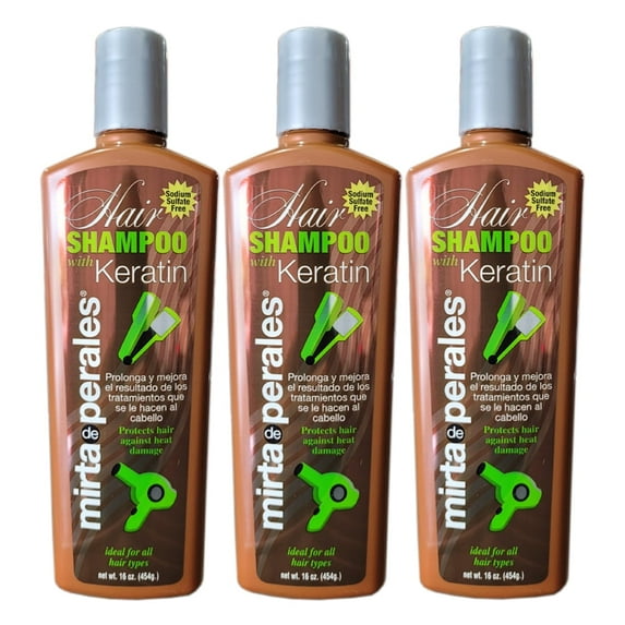 Mirta Perales Keratin Hairdressing Lightweight Shampoo. Protects Hair Against Heat Damage. Sodium-Sulfate Free. for Dry and Damaged Hair. 16 oz. Pack of 3