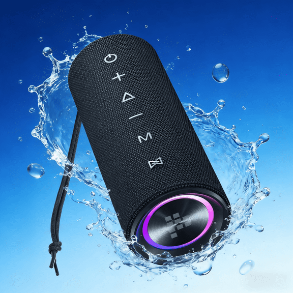 Mirtune C2 Wireless Speaker with LED Light,360Surround Sound, 24W Deep Bass, IPX7 Waterproof,24H Playtime with TF/AUX,Portable Bluetooth Speaker for Outdoor/Home/Party,Gift Ideas