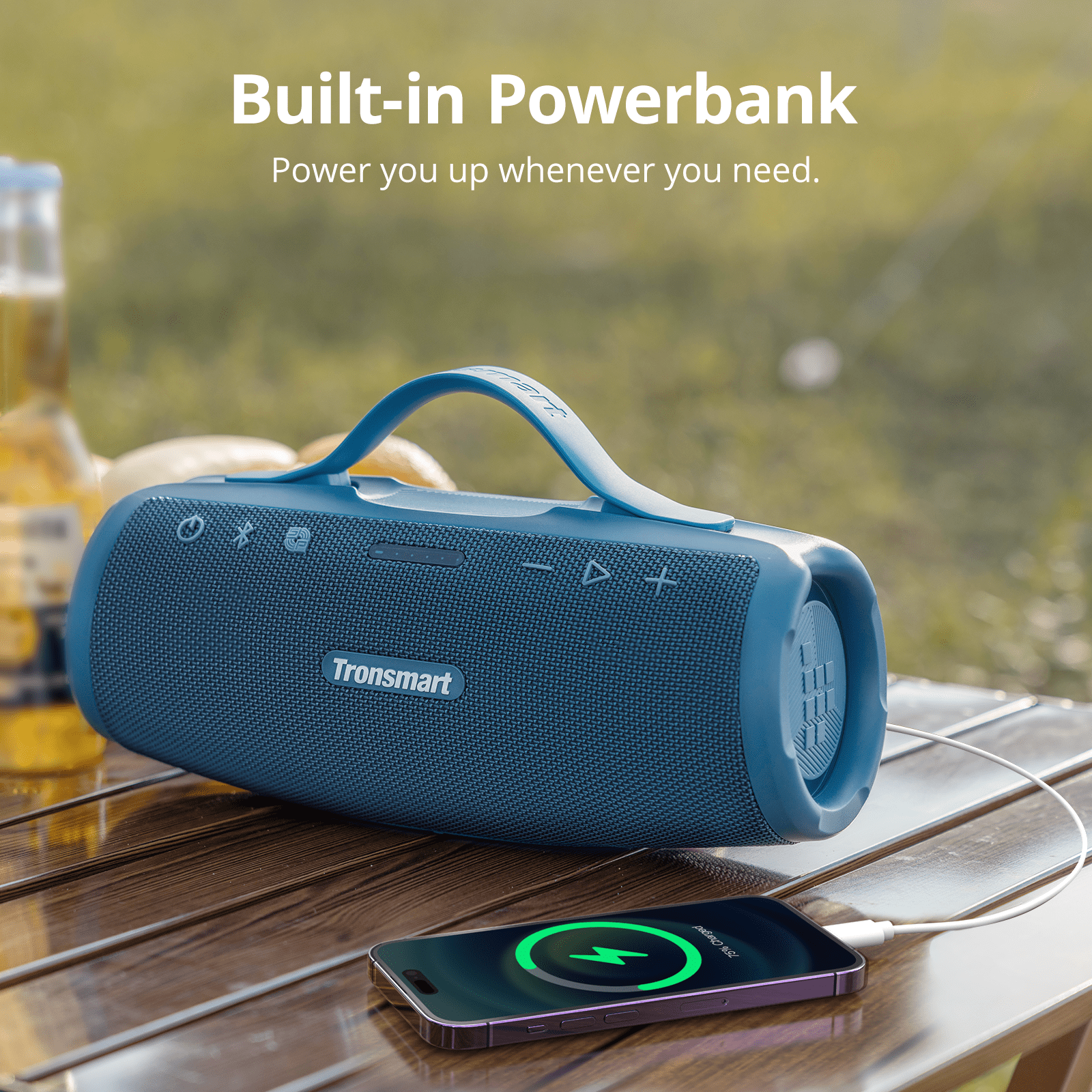 Mirtune S100 Portable Bluetooth Speaker,50W Punchy Bass & Clear Treble,Retractable Handle,20H Playtime,IPX7 Waterproof,Customize EQ,Wireless Speakers with Built-in Powerbank for Outdoor,Camping,Beach