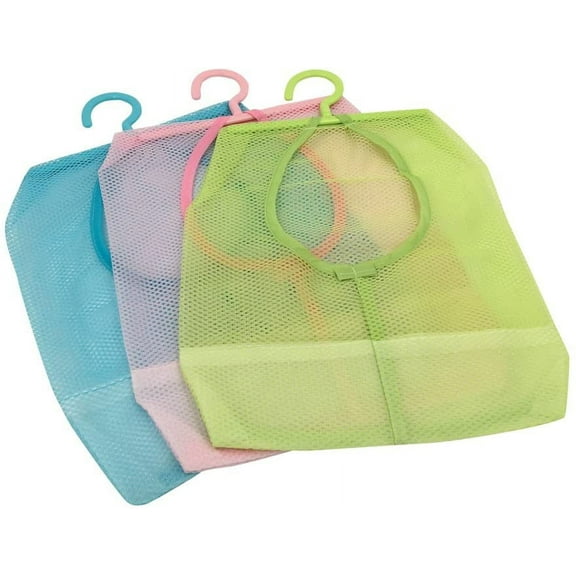 Multipurpose Clothespin Bag with Hanger,Hanging Storage Mesh Bag for Home Over The Door Pack of 3-Blue/Green/Pink