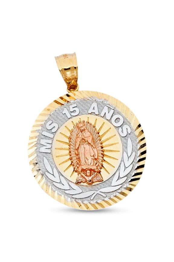 Virgin Mary Pendant 14k Yellow White Rose Gold Quinceanera Medal Charm 26 x 26 mm