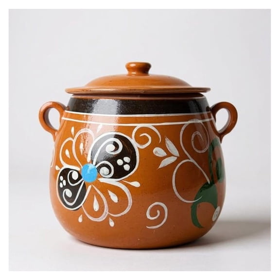 Mis Jarritos Mexican Clay Bean Pot W/Lid, Olla De Barro Frijolera Decorada Con Tapa, Cazuela,Cookware, Traditional Classic Pot. (1-1.25Gallon) (Lead Safe) (Made In Mexico) (Olla Jalisco) (1) (1)