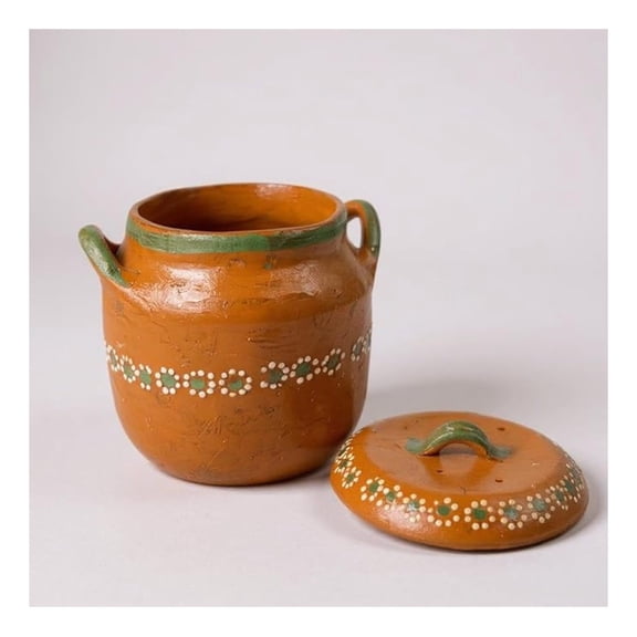 Mis Jarritos Mexican Clay Bean Pot W/Lid, Olla De Barro Frijolera Decorada Con Tapa, Cazuela, Large Cookware,Traditional Classic Pot. (1-1.25Gallon) (Olla Toluca) (Food Safe) (Made In Mexico)