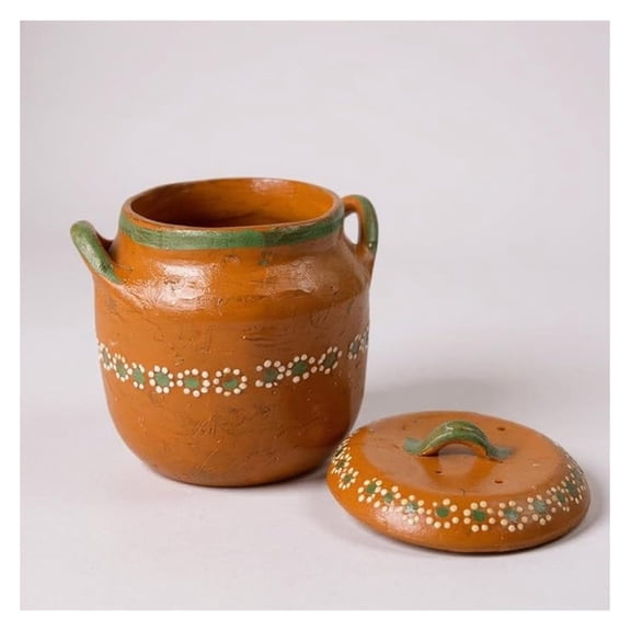 Mis Jarritos Mexican Clay Bean Pot W/Lid, Olla De Barro Frijolera Decorada Con Tapa, Cazuela, Large Cookware,Traditional Classic Pot. (1-1.25Gallon) (Olla Toluca) (Food Safe) (Made In Mexico)