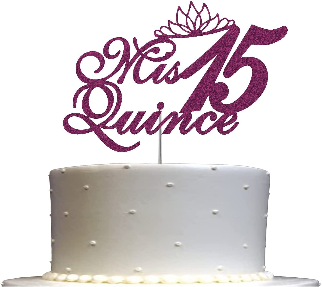 Mis Quince 15 Quinceanera Glitter Cake Topper, Fifteen Birthday Party Decorations Ideas, Sturdy Doubled Sided Glitter, Acrylic Stick (Purple)