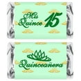 thumbnail image 1 of Mis Quince Miniature Candy Bar Wrapper, Quinceanera Mini Chocolate Bar Stickers for 15 Birthday Party, Table Top Event Decorations, (Set of 60) Candy Not Included (Green), 1 of 5