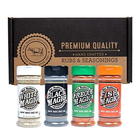 Mis Rubins Magic Seasoning Variety Pack - Black Magic, White Magic, Creole Magic, Fish Seasoning | Gourmet Spices Gift Set | All Purpose Seasoning Pack | MultiPack Seasoning Set 1x4 (5oz * 4)