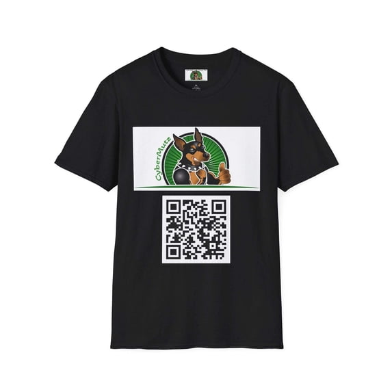 CyberMutz Dog Logo and QR Code Graphic T-Shirt, Unisex Crew Neck