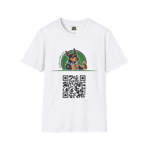 CyberMutz Dog Logo and QR Code Graphic T-Shirt, Unisex Crew Neck