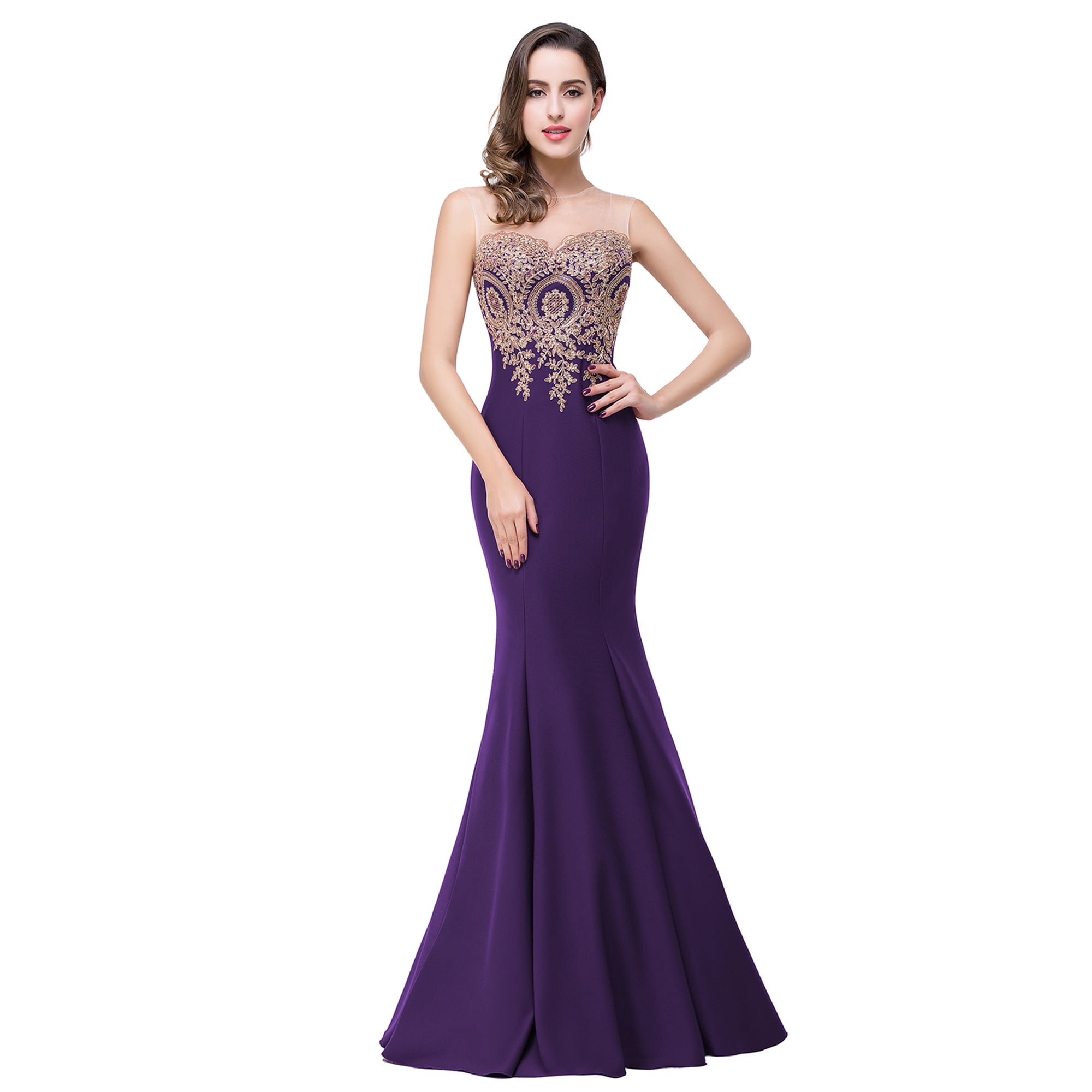 MisShow Lace Purple Long Evening Dress Female Mermaid Prom Dresses XL ...