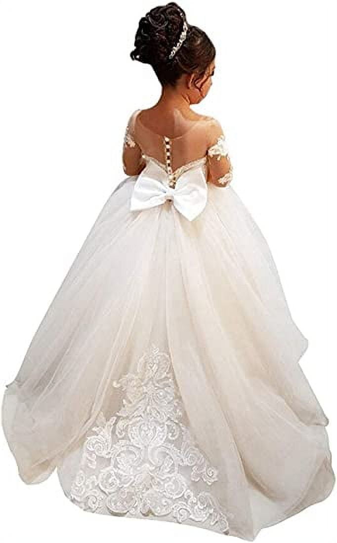 MisShow Lace Train Flower Girl Dresses Girls First Communion Party Dress  Ivory Kids 5 Size