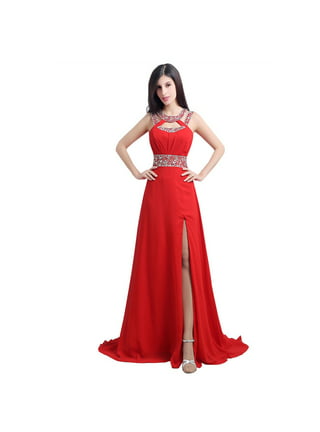 Yinguo Women Dress Party Dress Evening Sequins Gown Side Slit Sleeveless  Prom Dress Red M 