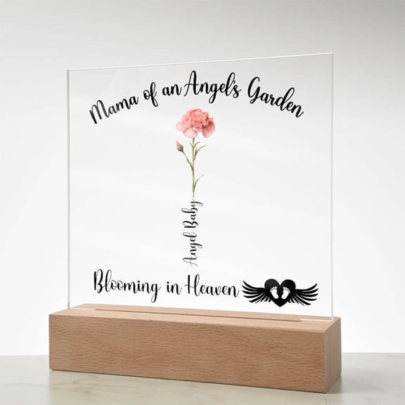 Miscarriage Gift for Mom, Personalized Birthflower gift for mom, Miscarriage keepsake for mother, LED Light Acrylic Plaque, Mama of an Angel Plaque