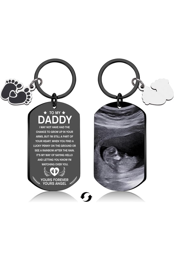 Miscarriage Keychain Sonogram Picture for Dad, Loss of Child Infant Memorial Gift for Daddy, Angel Baby Remembrance Key Ring for Father,Sorry for Your Loss Condolence Photo Gift